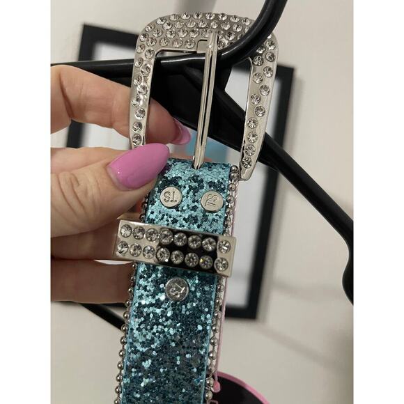 Blue and Silver Studded Rhinestone Glittery Western Belt - Picture 2 of 5